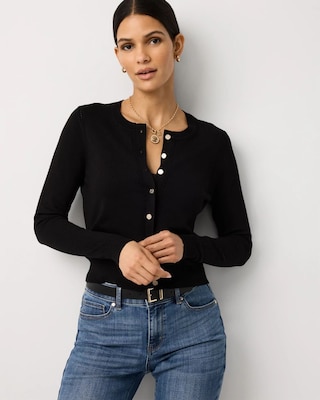 Crewneck Button-Front Cardigan | White House Black Market